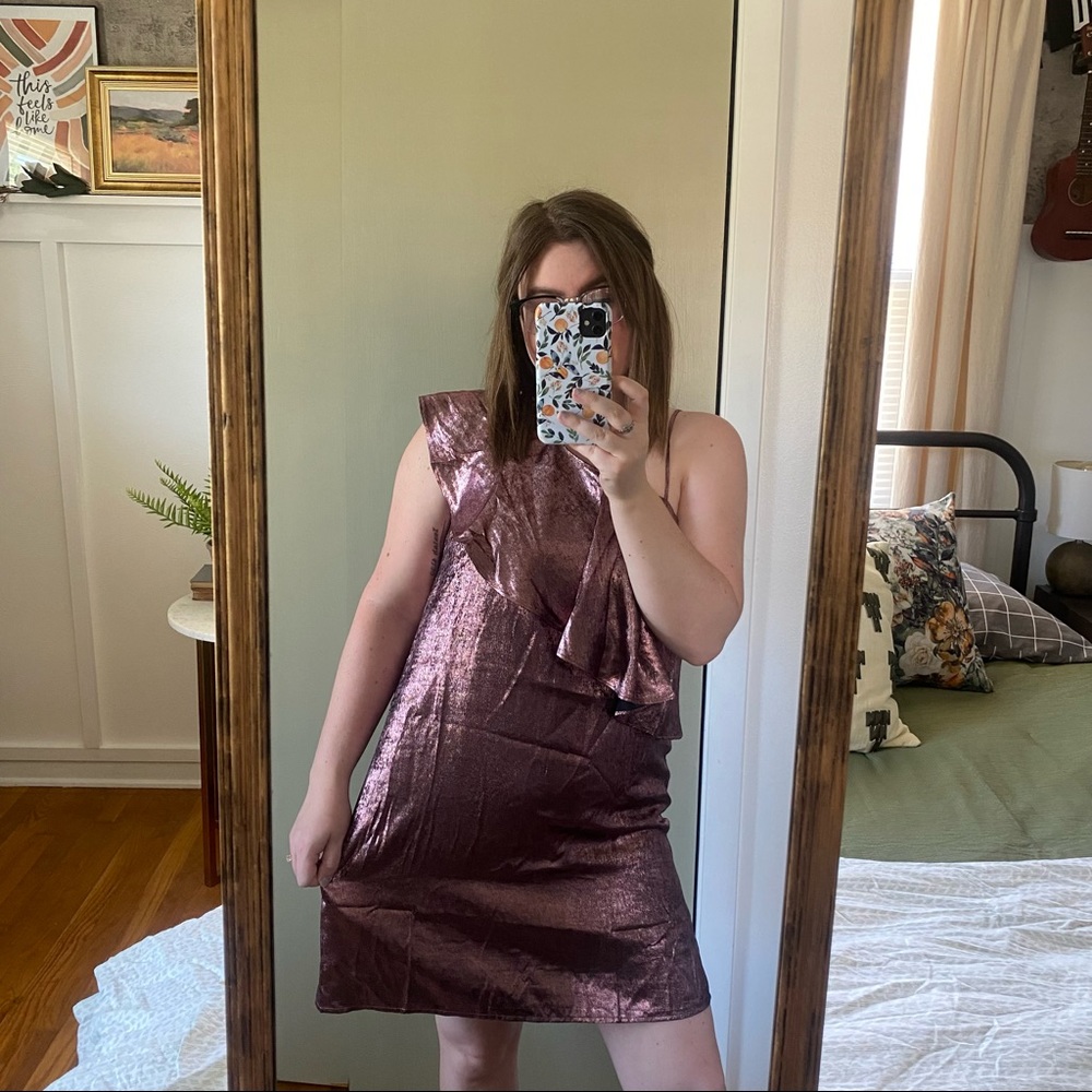 NWT - Metallic Purple One-Shoulder Mini Dress
